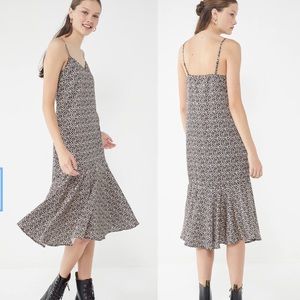 UO Gianna Leopard Print Ruffle Midi Slip Dress